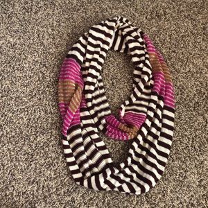 Brown & cream striped with  yellow & pink scarf